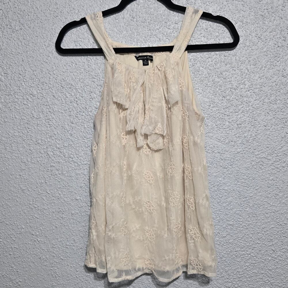 Marina Luna‎ Womens Sheer Lace Ruffle Cream Tank Top Size M Victorian Regency